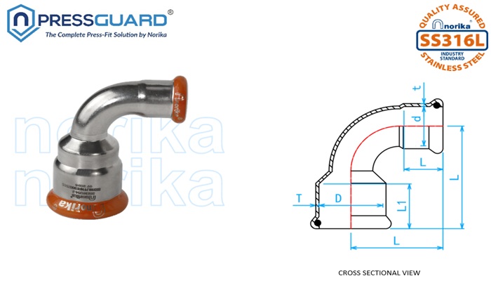keluli tahan karat 316L press-fit mengurangkan siku
